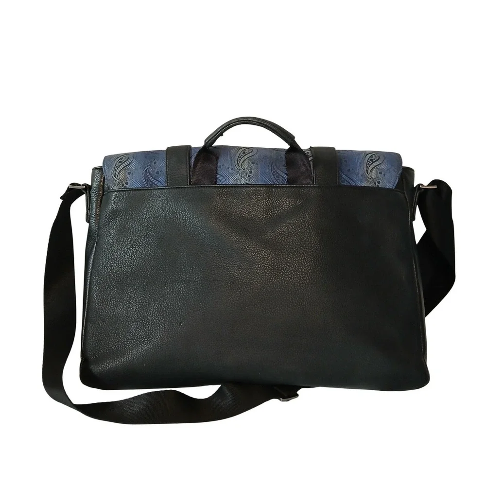 Tallia Mens Messenger Bag Blue Paisley Flap Black Pebbled Satchel Crossbody